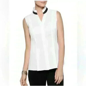 Misook Sleeveless Rhinestone-Trim Button Down Shirt Size Large